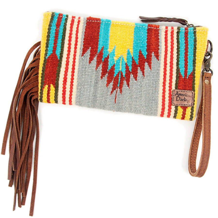 American Darling Wristlet Bag Handcrafted from Floral Embossed Damascus Genuine Leather with YKK Zipper and Wrist Strap