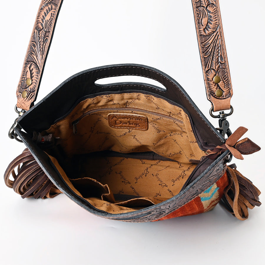American Darling Signature Cross Body Bag Hand Tooled Floral Carved Saddle Blanket Leather Western Bag with Fringes