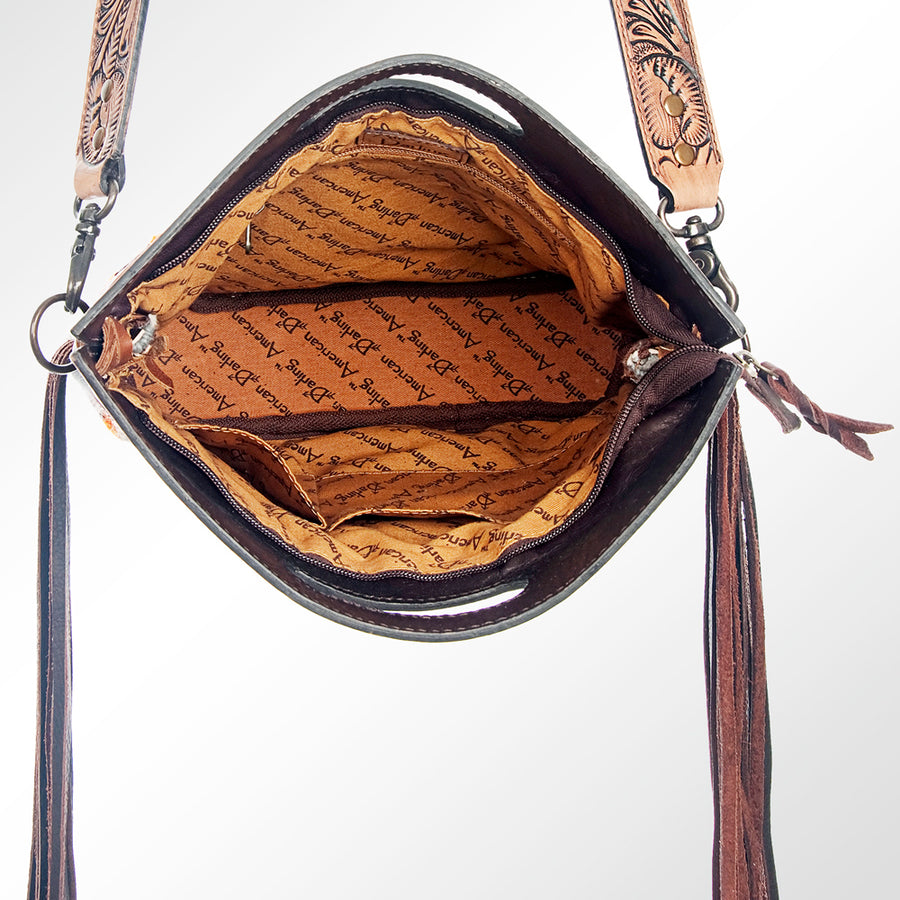 American Darling Signature Cross Body Bag Hand Tooled Floral Carved Saddle Blanket Leather Western Bag with Fringes