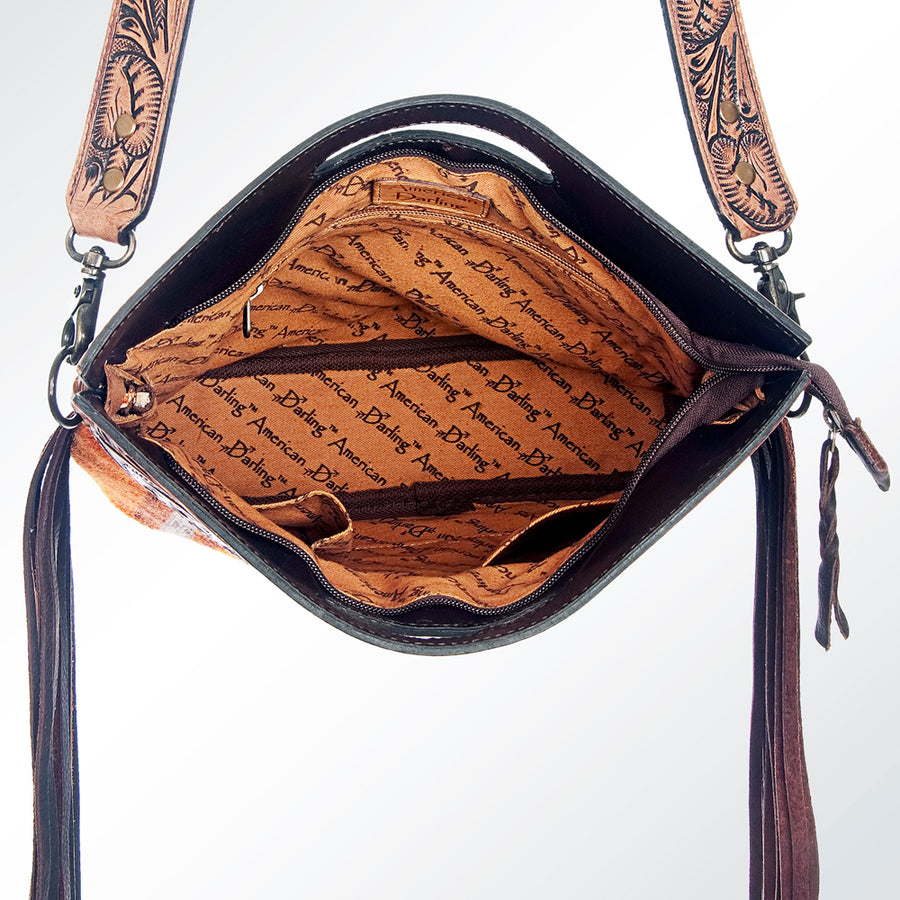 American Darling Signature Cross Body Bag Hand Tooled Floral Carved Saddle Blanket Leather Western Bag with Fringes
