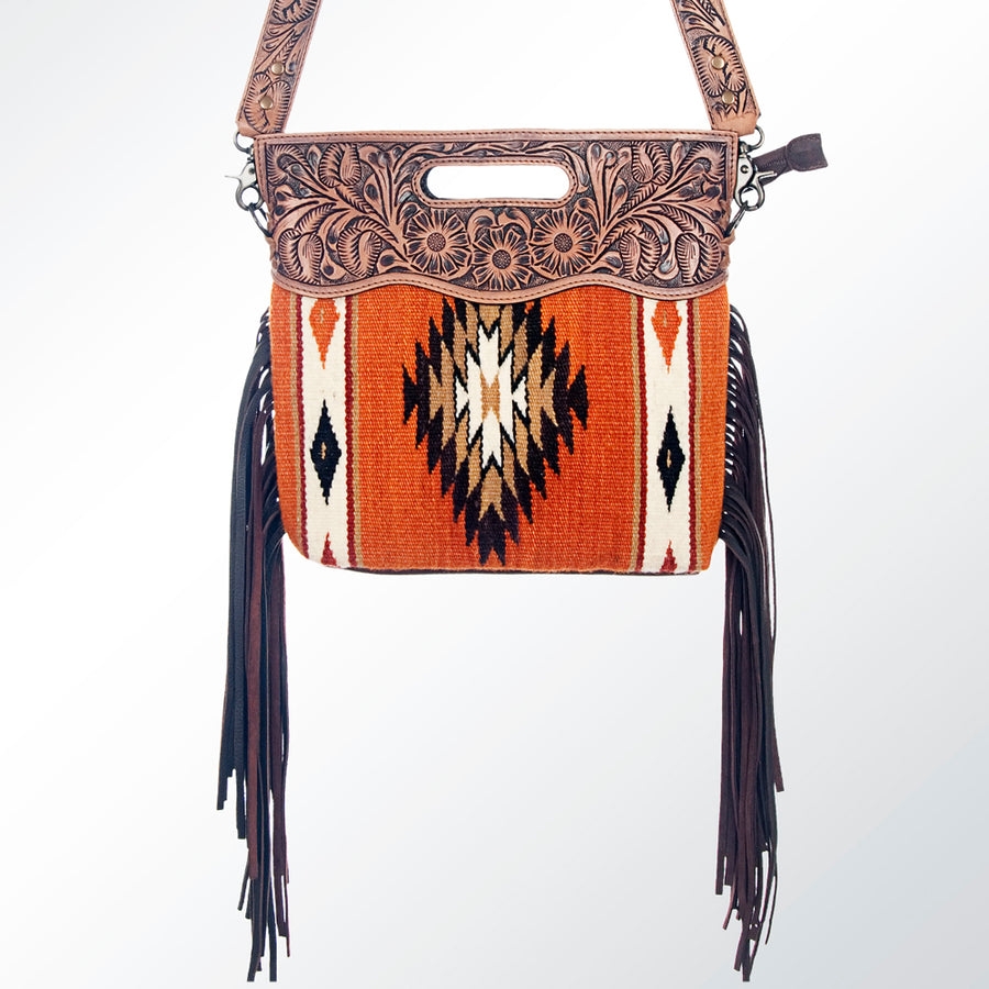 American Darling Signature Cross Body Bag Hand Tooled Floral Carved Saddle Blanket Leather Western Bag with Fringes