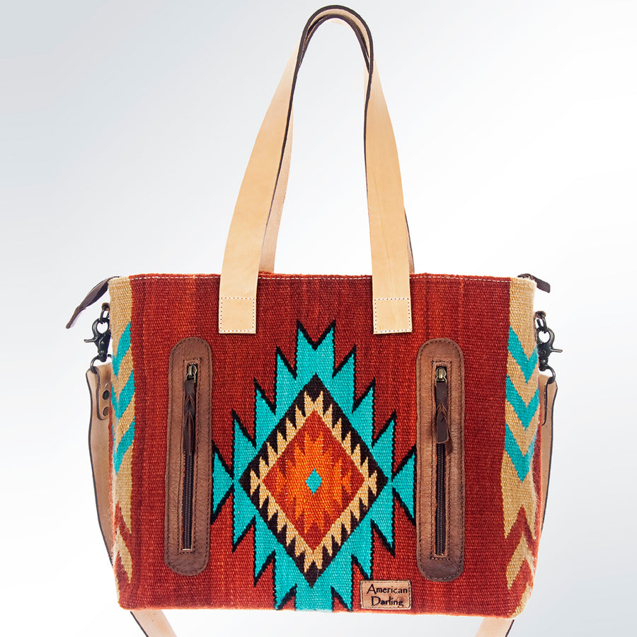 American Darling Tote Bag Hand Woven Saddle Blanket Genuine Leather Western Purse Large Shoulder Bag with YKK Zipper