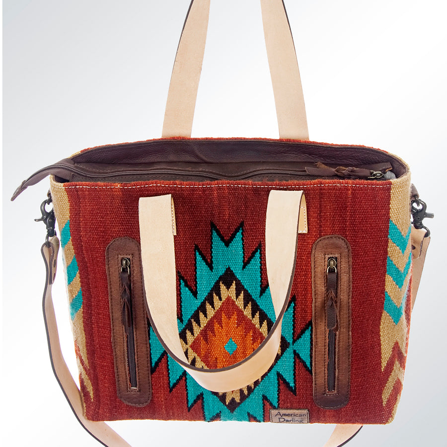American Darling Tote Bag Hand Woven Saddle Blanket Genuine Leather Western Purse Large Shoulder Bag with YKK Zipper