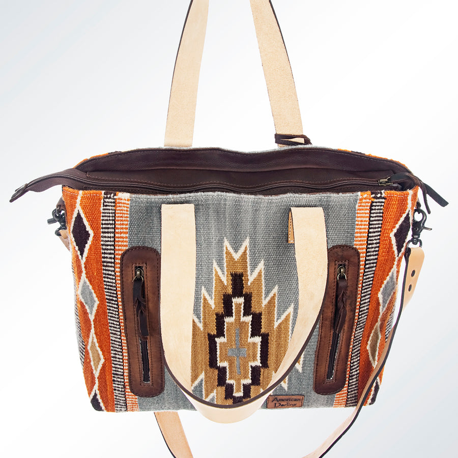 American Darling Tote Bag Hand Woven Saddle Blanket Genuine Leather Western Purse Large Shoulder Bag with YKK Zipper
