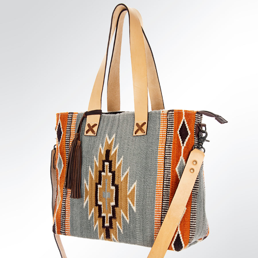 American Darling Hand Woven Saddle Blanket Western Leather Tote Bag - Uhorse