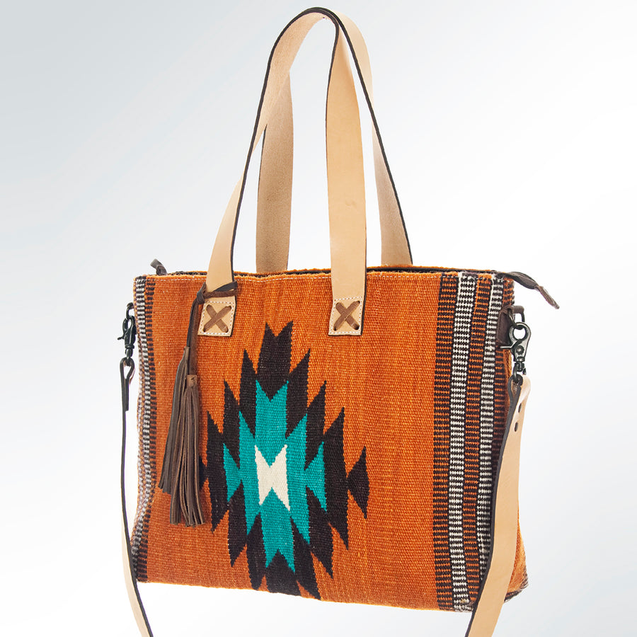 American Darling Hand Woven Saddle Blanket Western Leather Tote Bag - Uhorse