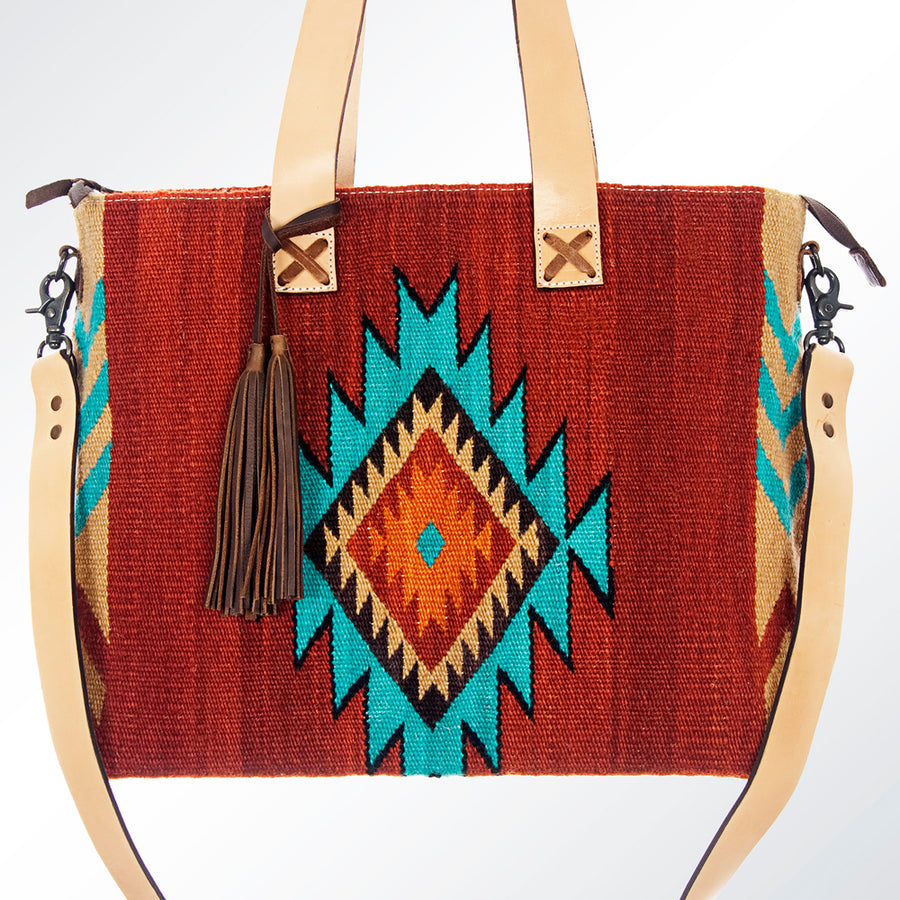 American Darling Tote Bag Hand Woven Saddle Blanket Genuine Leather Western Purse Large Shoulder Bag with YKK Zipper