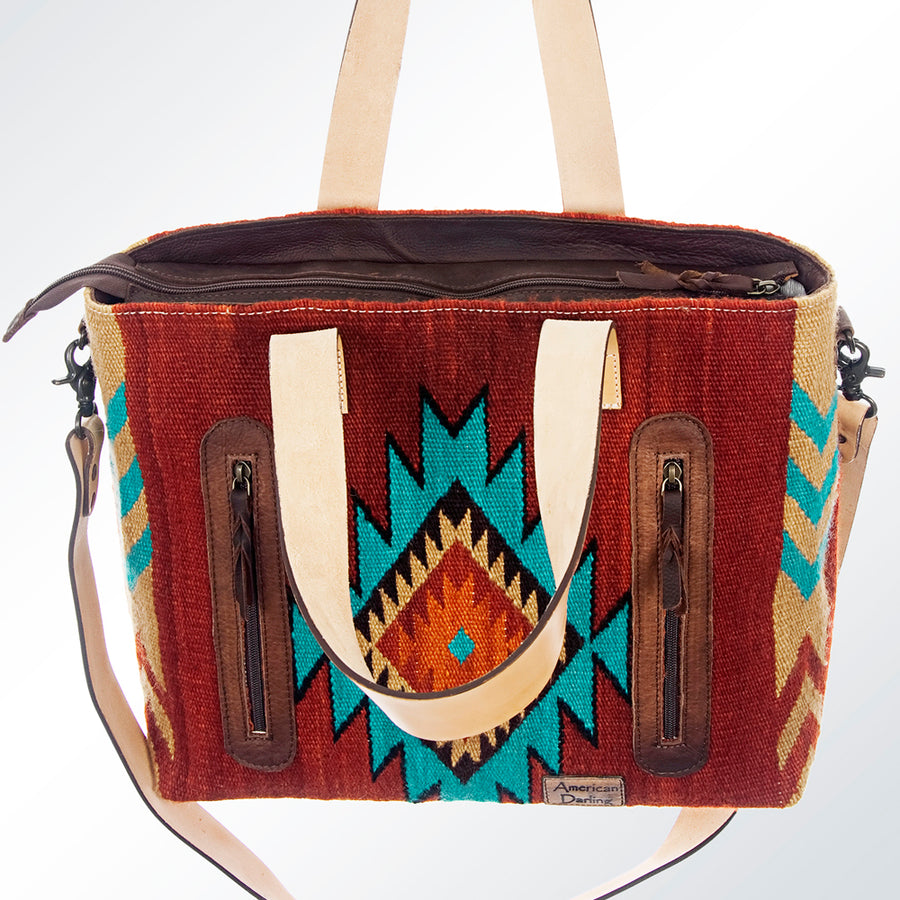 American Darling Tote Bag Hand Woven Saddle Blanket Genuine Leather Western Purse Large Shoulder Bag with YKK Zipper
