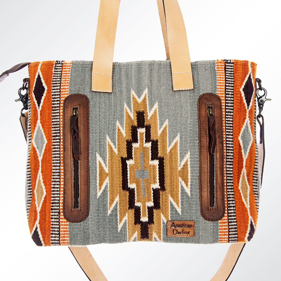 American Darling Tote Bag Hand Woven Saddle Blanket Genuine Leather Western Purse Large Shoulder Bag with YKK Zipper