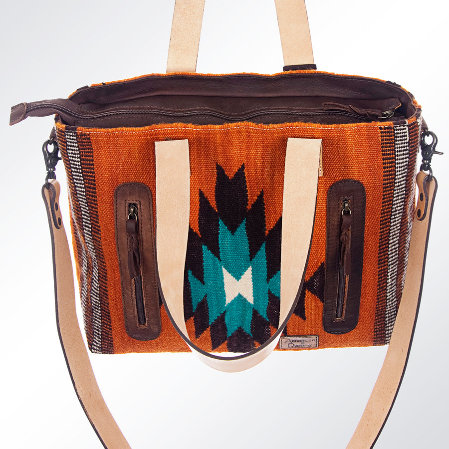 American Darling Tote Bag Hand Woven Saddle Blanket Genuine Leather Western Purse Large Shoulder Bag with YKK Zipper