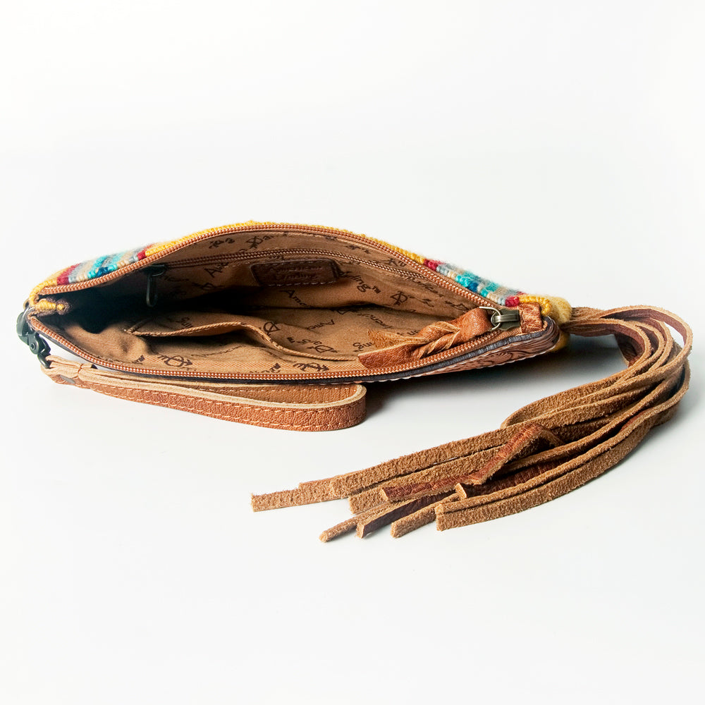 American Darling ADBG344TANA Wristlet Hand Tooled Saddle Blanket Genuine Leather Women Bag Western Handbag Purse