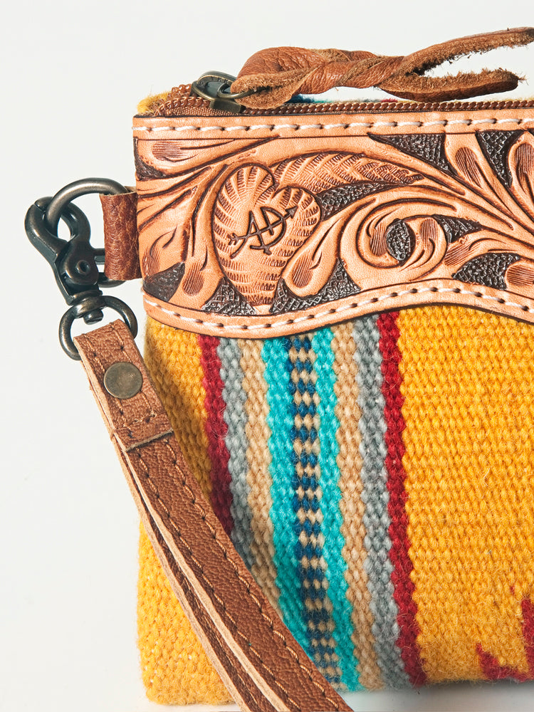 American Darling ADBG344TANA Wristlet Hand Tooled Saddle Blanket Genuine Leather Women Bag Western Handbag Purse