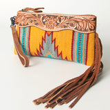 American Darling ADBG344TANA Wristlet Hand Tooled Saddle Blanket Genuine Leather Women Bag Western Handbag Purse