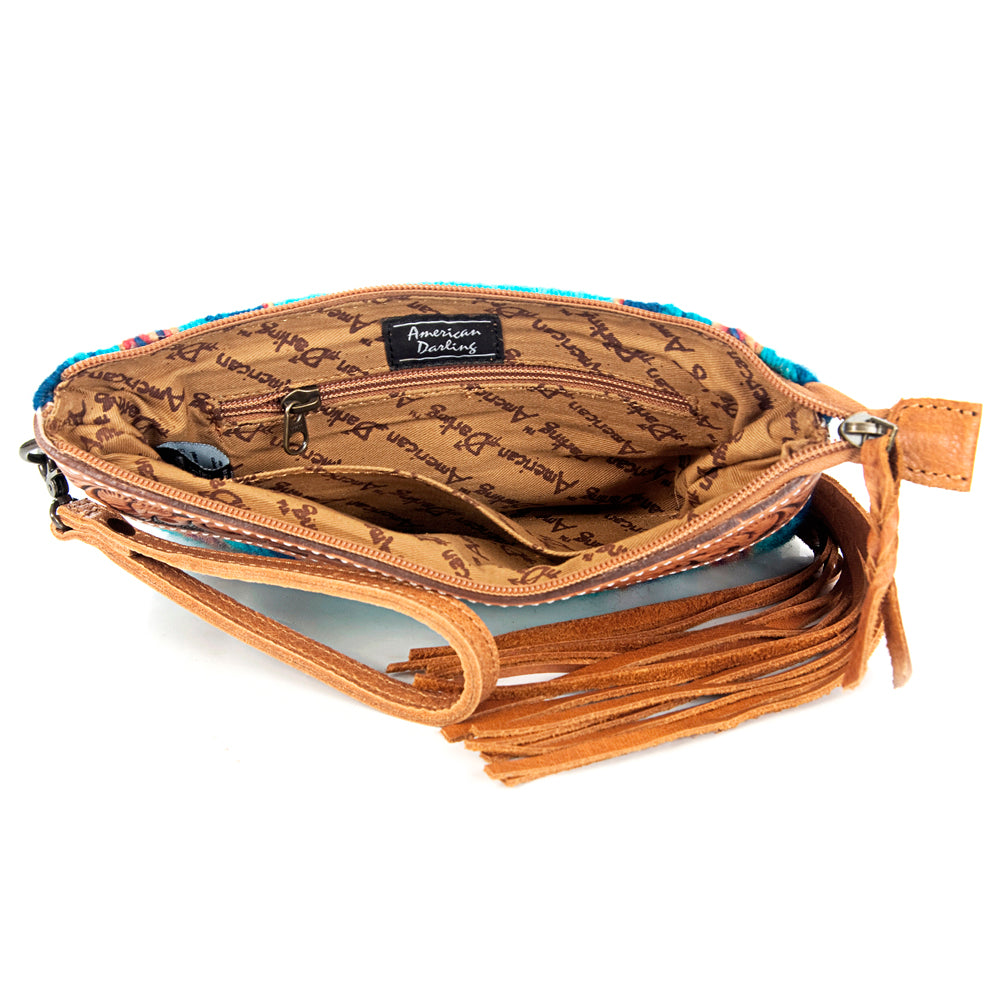 American Darling ADBG344TANF Wristlet Hand Tooled Saddle Blanket Genuine Leather Women Bag Western Handbag Purse