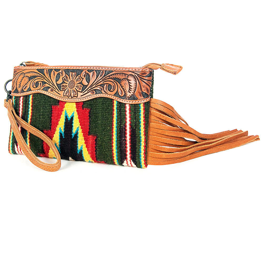 American Darling ADBG344TANG Wristlet Hand Tooled Saddle Blanket Genuine Leather Women Bag Western Handbag Purse