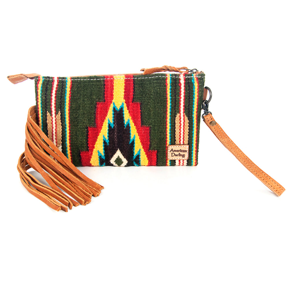 American Darling ADBG344TANG Wristlet Hand Tooled Saddle Blanket Genuine Leather Women Bag Western Handbag Purse