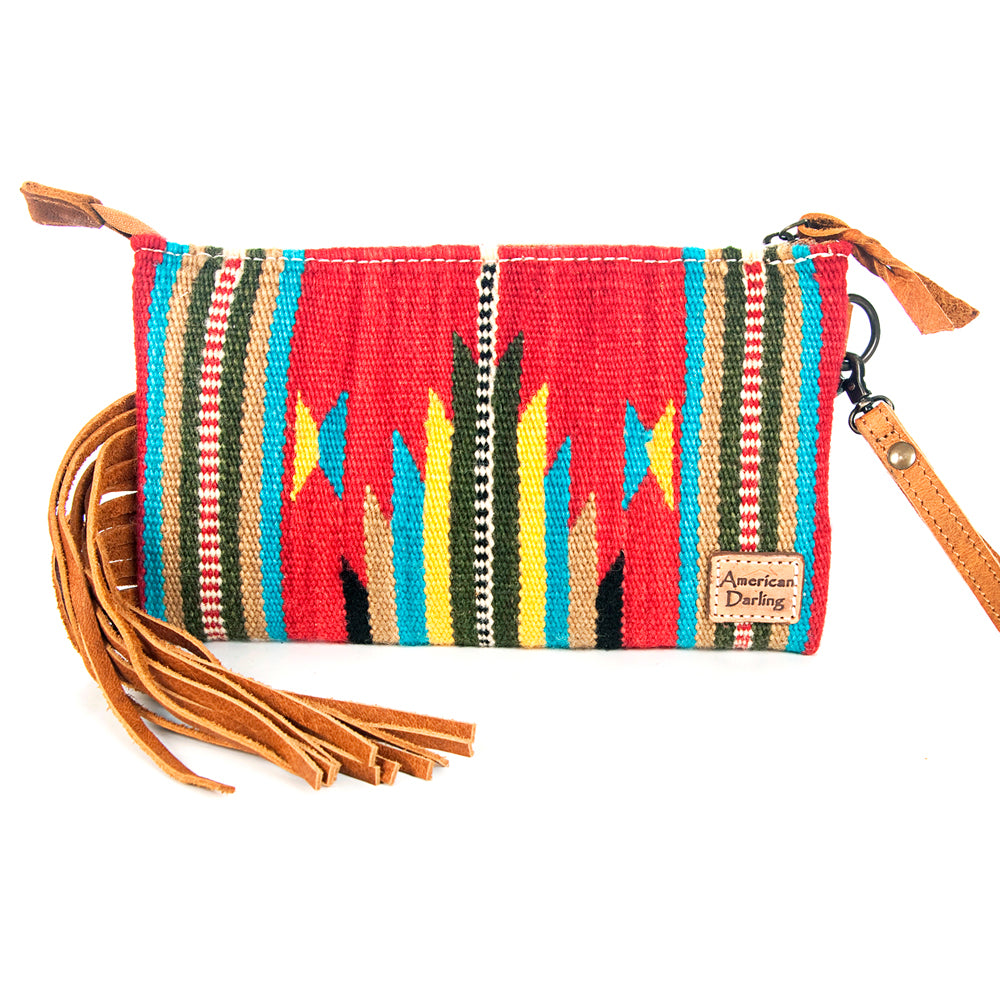 American Darling ADBG344TANDAR3 Wristlet Hand Tooled Saddle Blanket Genuine Leather Women Bag Western Handbag Purse