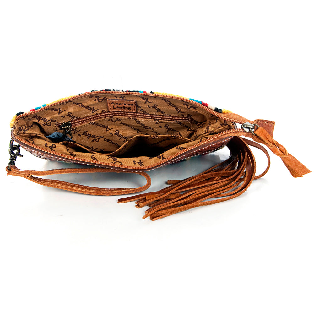 American Darling ADBG344TANDAR4 Wristlet Hand Tooled Saddle Blanket Genuine Leather Women Bag Western Handbag Purse