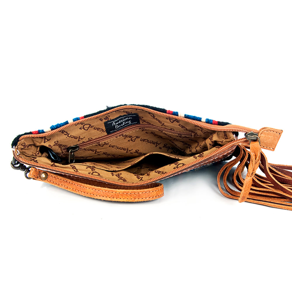 American Darling ADBG344TANDAR6 Wristlet Hand Tooled Saddle Blanket Genuine Leather Women Bag Western Handbag Purse