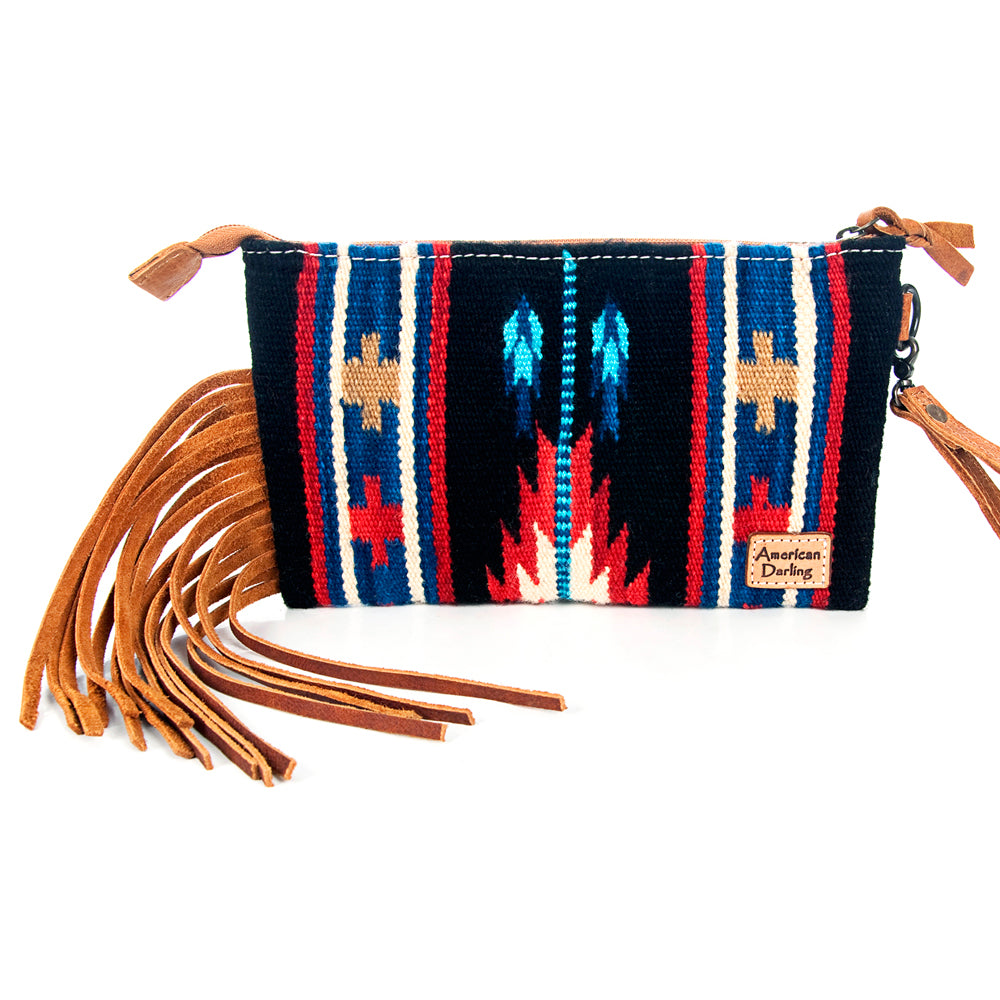 American Darling ADBG344TANDAR6 Wristlet Hand Tooled Saddle Blanket Genuine Leather Women Bag Western Handbag Purse