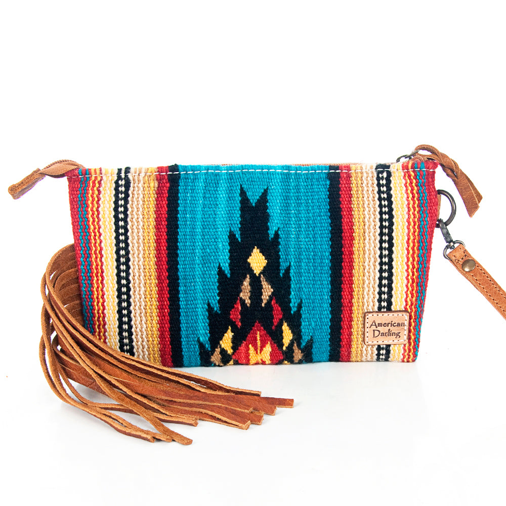 American Darling ADBG344TANDAR7 Wristlet Hand Tooled Saddle Blanket Genuine Leather Women Bag Western Handbag Purse