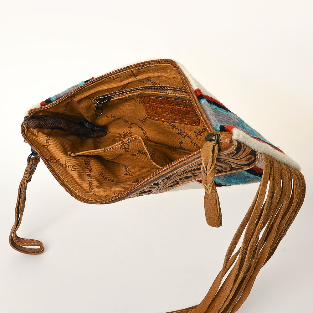 American Darling ADBG344TANDAR8 Wristlet Hand Tooled Saddle Blanket Genuine Leather Women Bag Western Handbag Purse