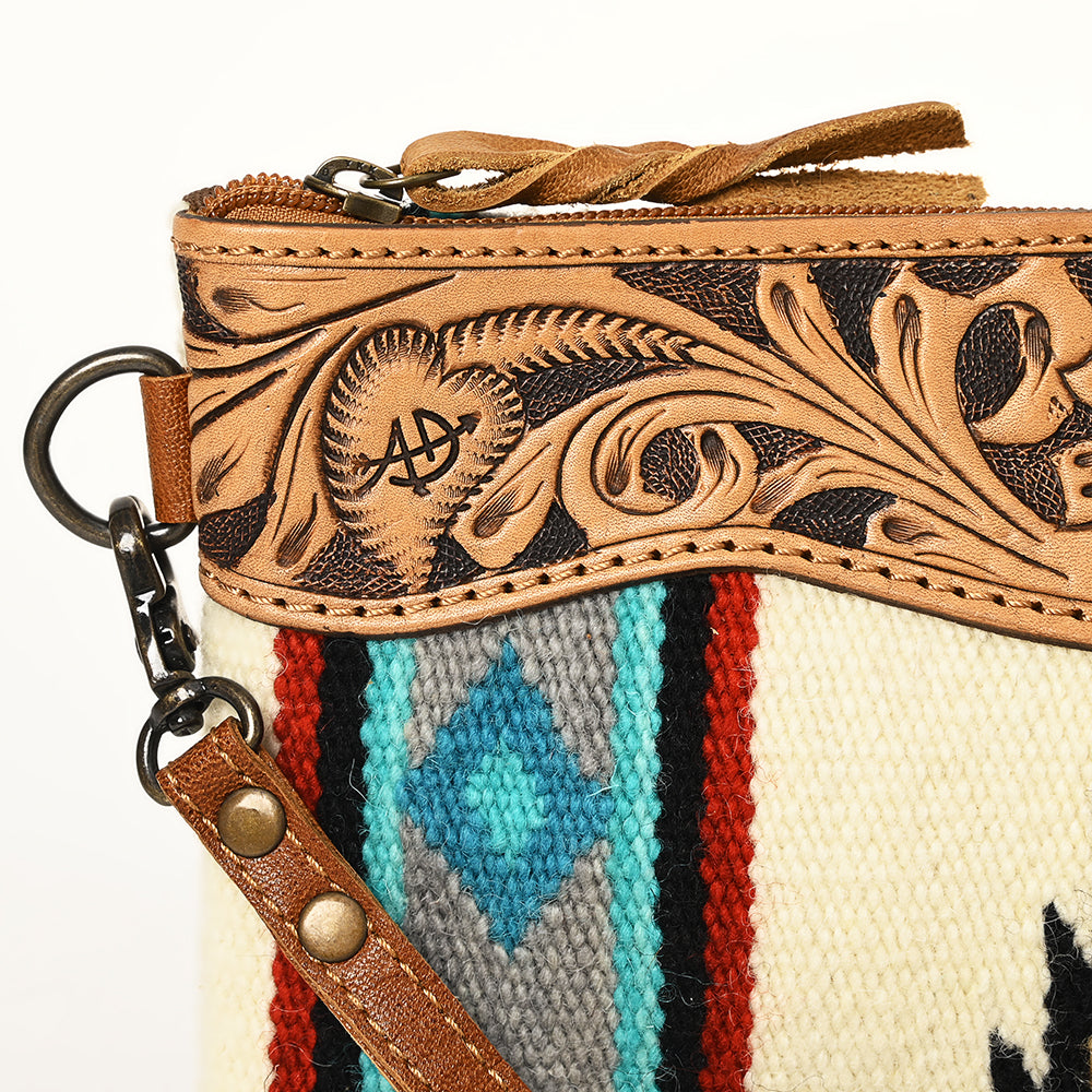 American Darling ADBG344TANDAR8 Wristlet Hand Tooled Saddle Blanket Genuine Leather Women Bag Western Handbag Purse