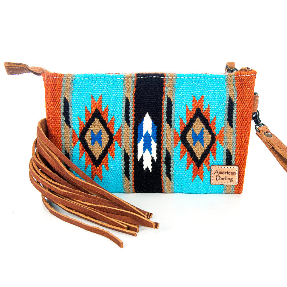 American Darling ADBG344TANDAR9 Wristlet Hand Tooled Saddle Blanket Genuine Leather Women Bag Western Handbag Purse