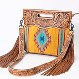 American Darling Clutch Hand Tooled Saddle Blanket Fabric Genuine Leather Western Women Bag Handbag Purse | Purses for Cute