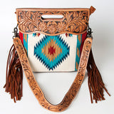 American Darling Clutch Hand Tooled Saddle Blanket Fabric Genuine Leather Western Women Bag Handbag Purse | Purses for Cute