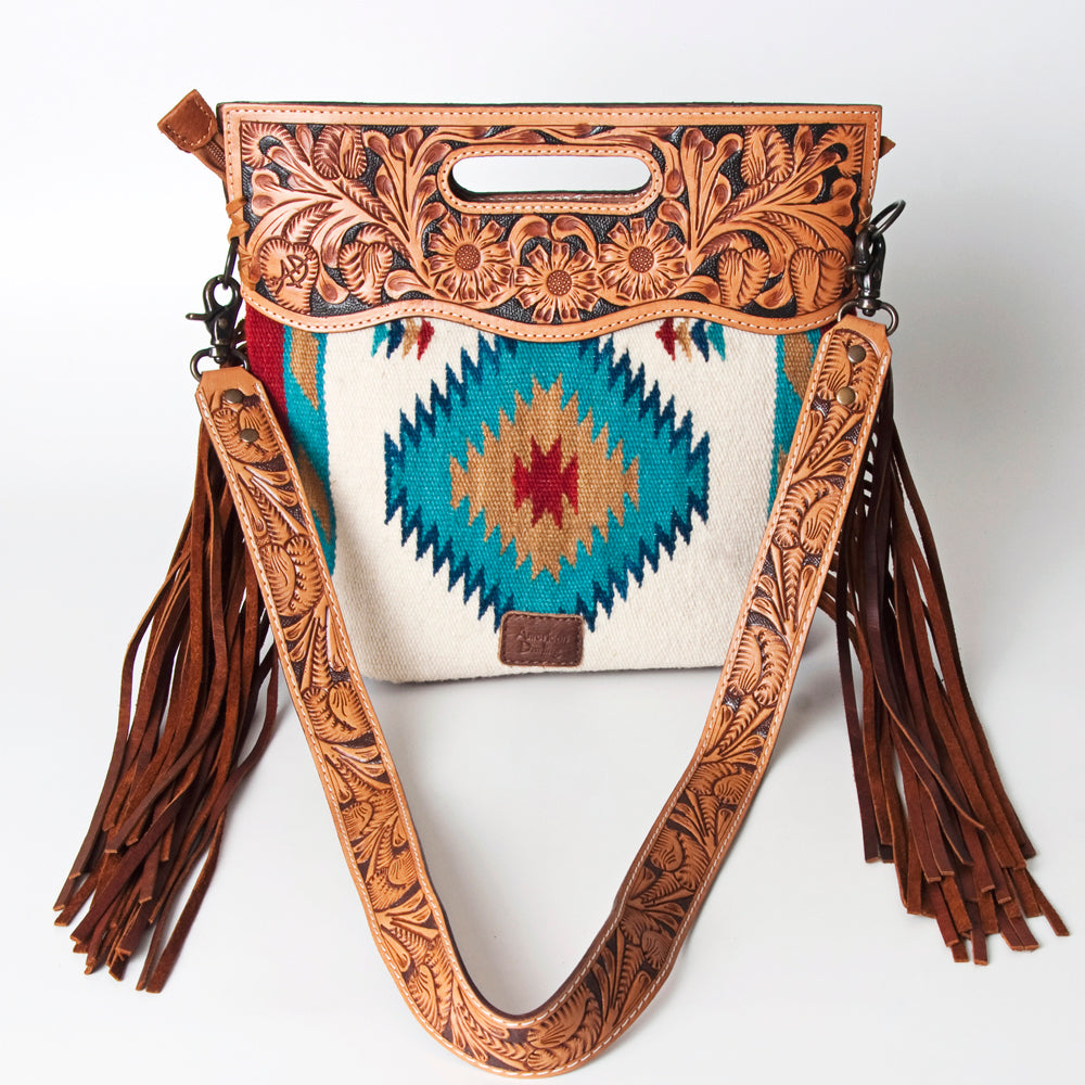 American Darling Clutch Hand Tooled Saddle Blanket Fabric Genuine Leather Western Women Bag Handbag Purse | Purses for Cute
