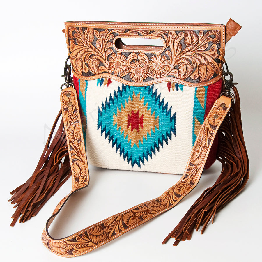 American Darling Hand Tooled Floral and Hand Woven Saddle Blanket Signature Cross body Bag - Uhorse