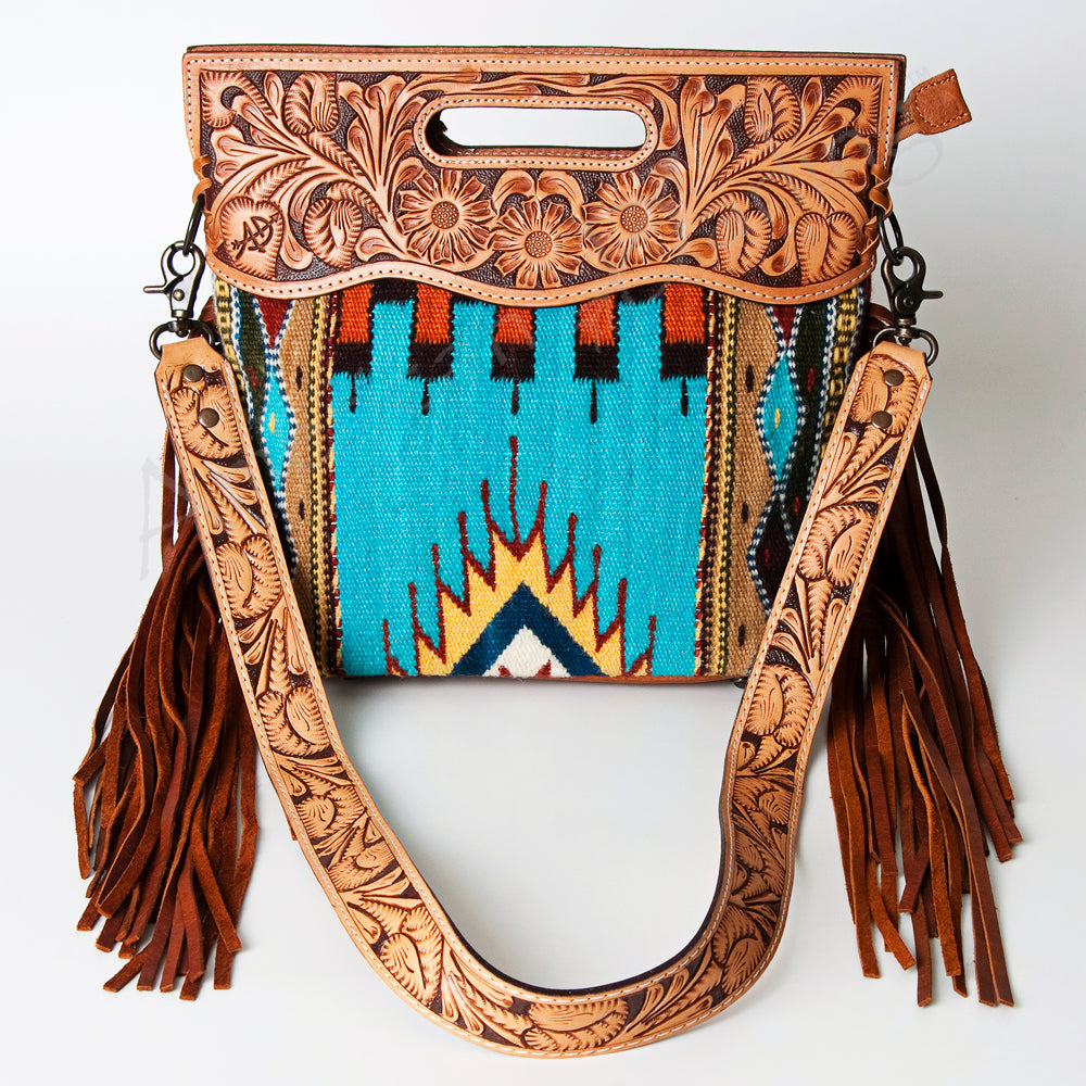 American Darling Clutch Hand Tooled Saddle Blanket Fabric Genuine Leather Western Women Bag Handbag Purse | Purses for Cute