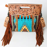 American Darling Clutch Hand Tooled Saddle Blanket Fabric Genuine Leather Western Women Bag Handbag Purse | Purses for Cute