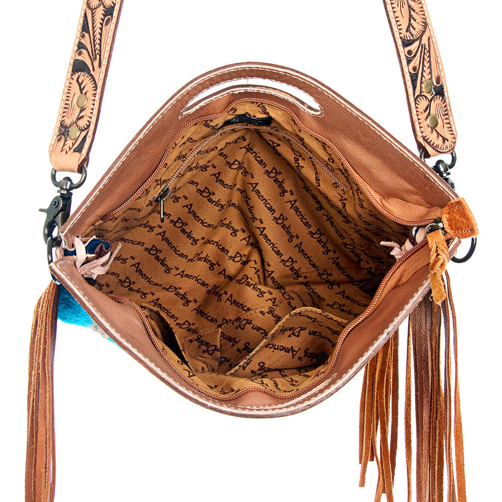 American Darling Clutch Hand Tooled Saddle Blanket Fabric Genuine Leather Western Women Bag Handbag Purse | Purses for Cute
