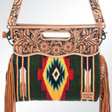 American Darling Clutch Hand Tooled Saddle Blanket Fabric Genuine Leather Western Women Bag Handbag Purse | Purses for Cute