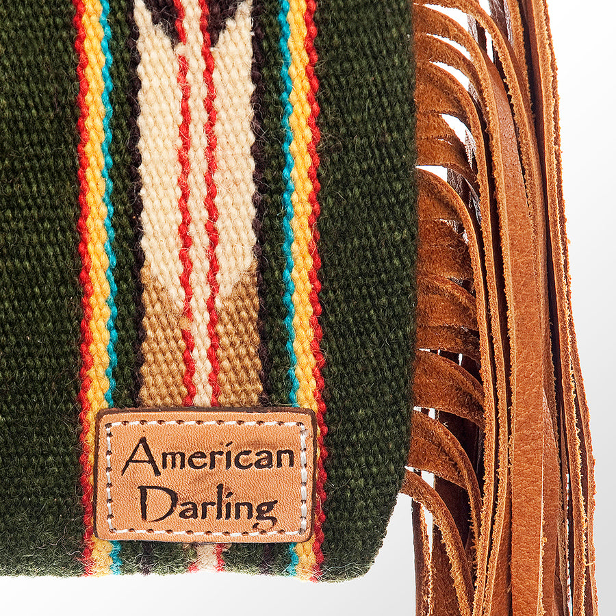 American Darling Western Clutch Bag Hand Tooled Floral Carved Hand Woven Saddle Blanket Leather Crossbody with Fringes