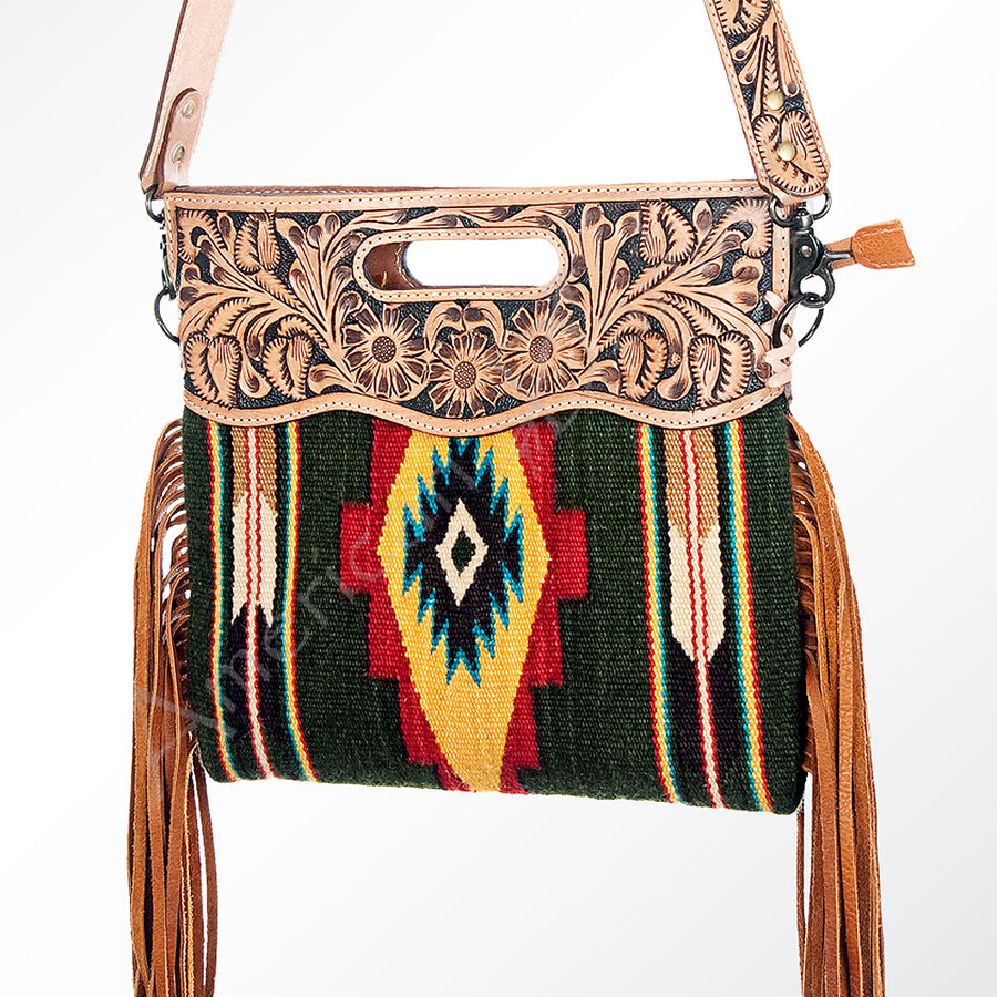 American Darling Hand Tooled Floral and Hand Woven Saddle Blanket Signature Cross body Bag - Uhorse