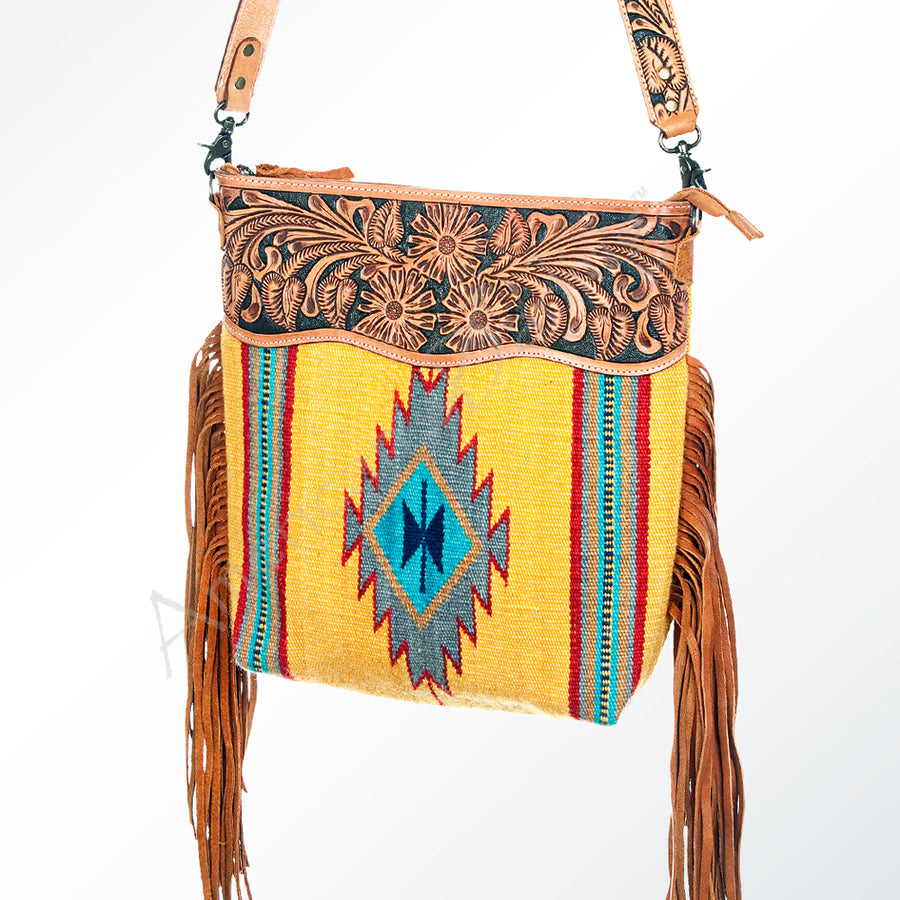 American Darling Hand Tooled Floral and Hand Woven Saddle Blanket Large Cross Body Bag - Uhorse