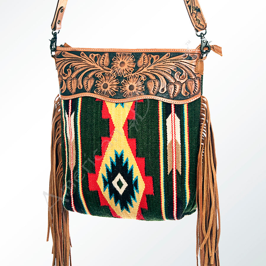 American Darling Hand Tooled Floral and Hand Woven Saddle Blanket Signature Cross Body Bag - Uhorse