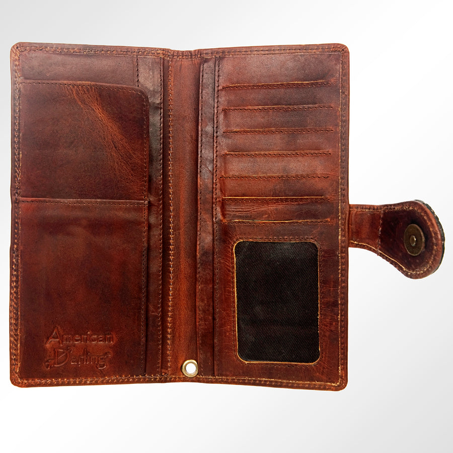 American Darling Wristlet Bag Hand Tooled Floral Carved Vegetable Tanned Western Leather Wallet Purse 4in x 8in