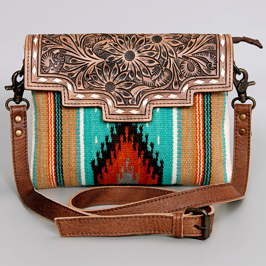 American Darling Cross body Bag Hand Tooled Floral Carved Saddle Blanket Genuine Leather Western Purse with YKK Zipper