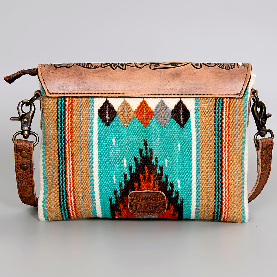 American Darling Cross body Bag Hand Tooled Floral Carved Saddle Blanket Genuine Leather Western Purse with YKK Zipper