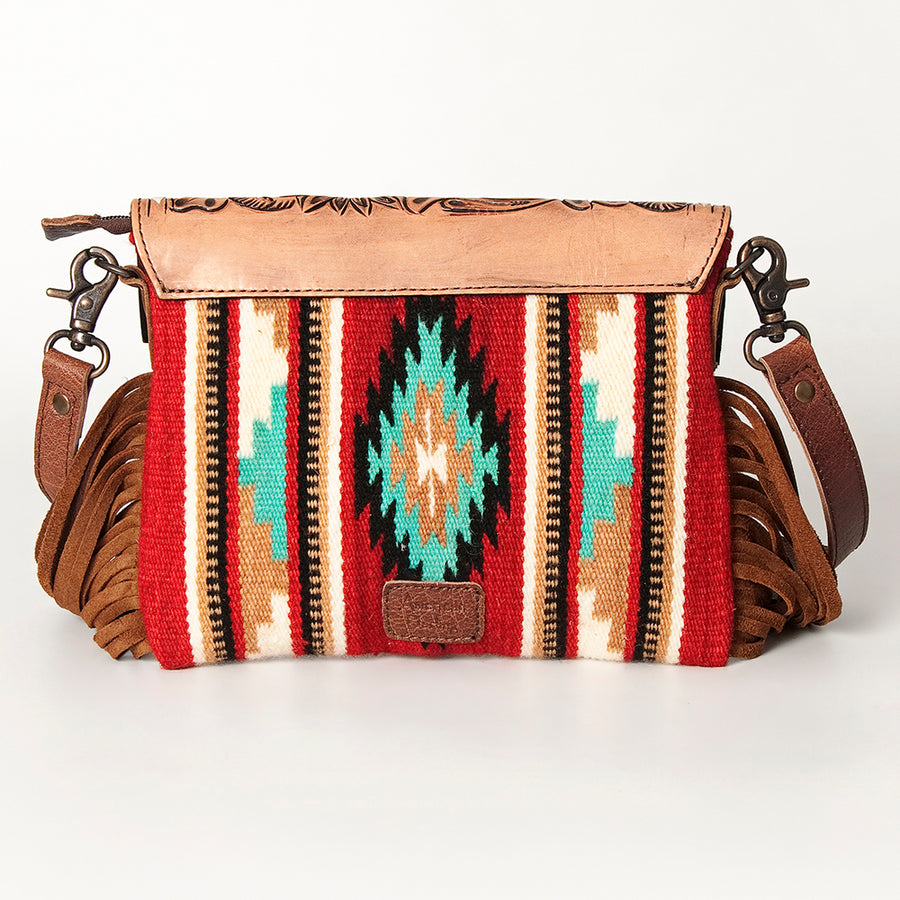 American Darling Cross body Bag Hand Tooled Floral Carved Saddle Blanket Genuine Leather Western Purse with Fringes and YKK Zipper