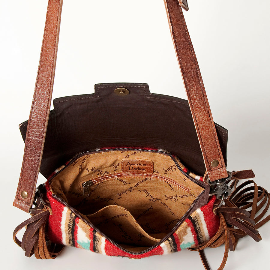 American Darling Cross body Bag Hand Tooled Floral Carved Saddle Blanket Genuine Leather Western Purse with Fringes and YKK Zipper