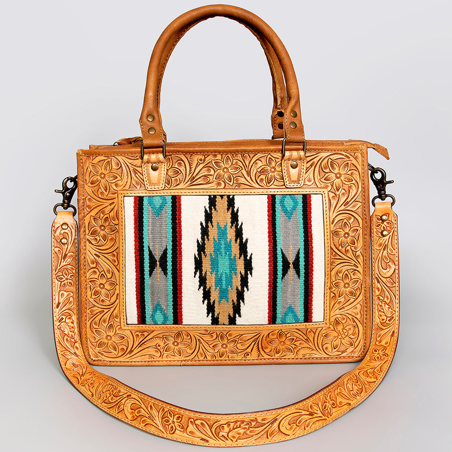 American Darling Tote Bag Hand Tooled Floral Carved Saddle Blanket Genuine Leather Western Purse with YKK Zipper