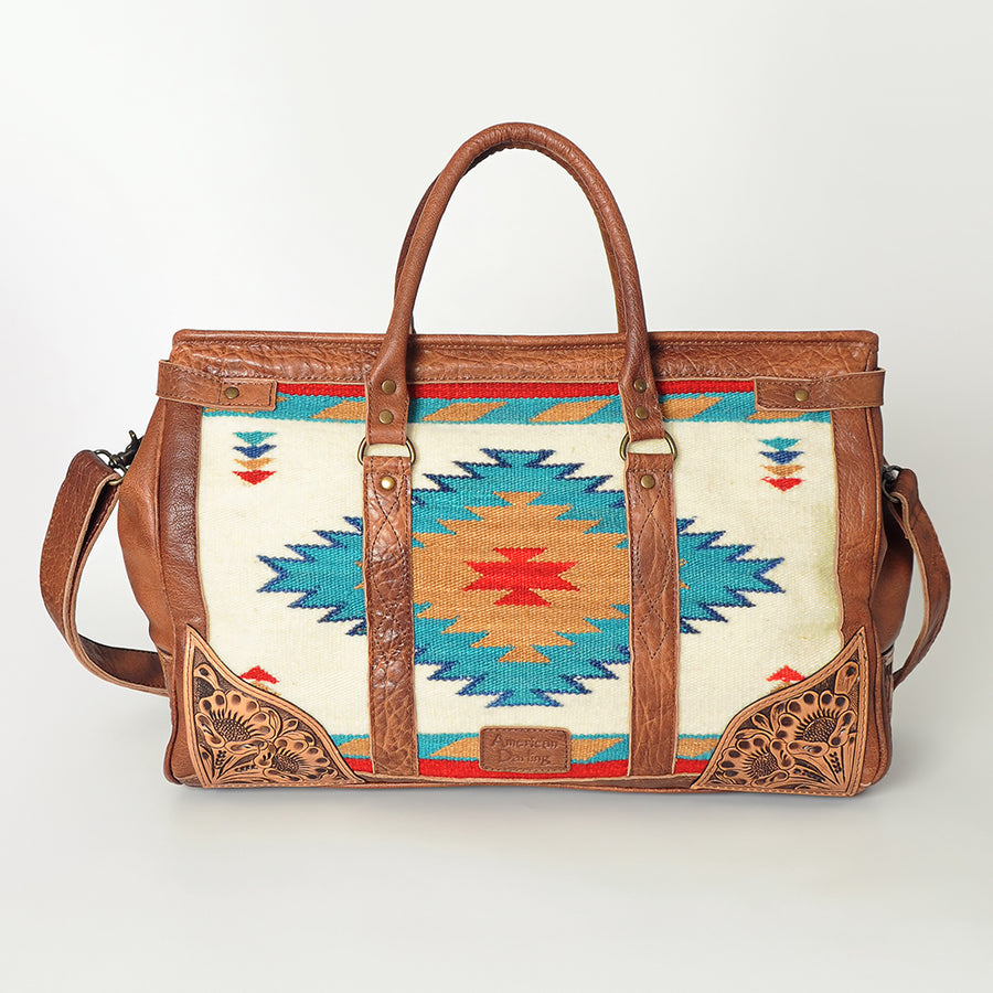 American Darling Duffel Bag Hand Tooled Floral Carved Saddle Blanket Genuine Leather Western Travel Bag with YKK Zipper