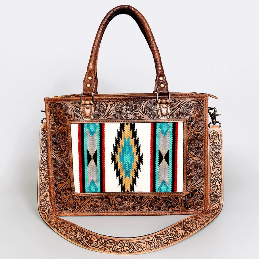 American Darling Tote Bag Hand Tooled Floral Carved Saddle Blanket Genuine Leather Western Purse with YKK Zipper