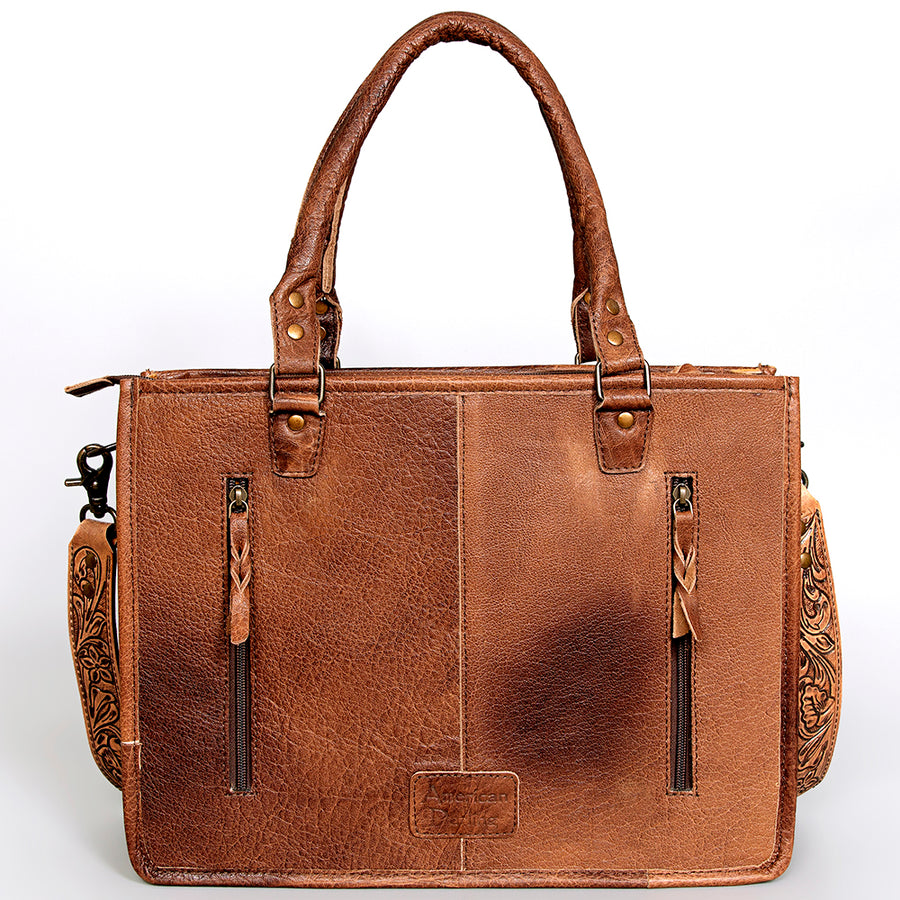 American Darling Tote Bag Hand Tooled Floral Carved Saddle Blanket Genuine Leather Western Purse with YKK Zipper