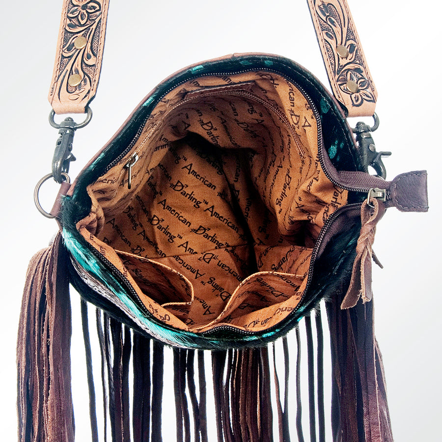American Darling Large Crossbody Hand Tooled Hair On Genuine Leather Women Bag Western Handbag Purse